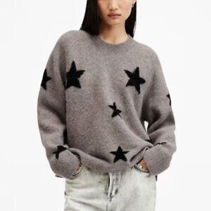Allsaints Womens Size S Starlet Brushed Jacquard Jumper Crew Neck Sweater